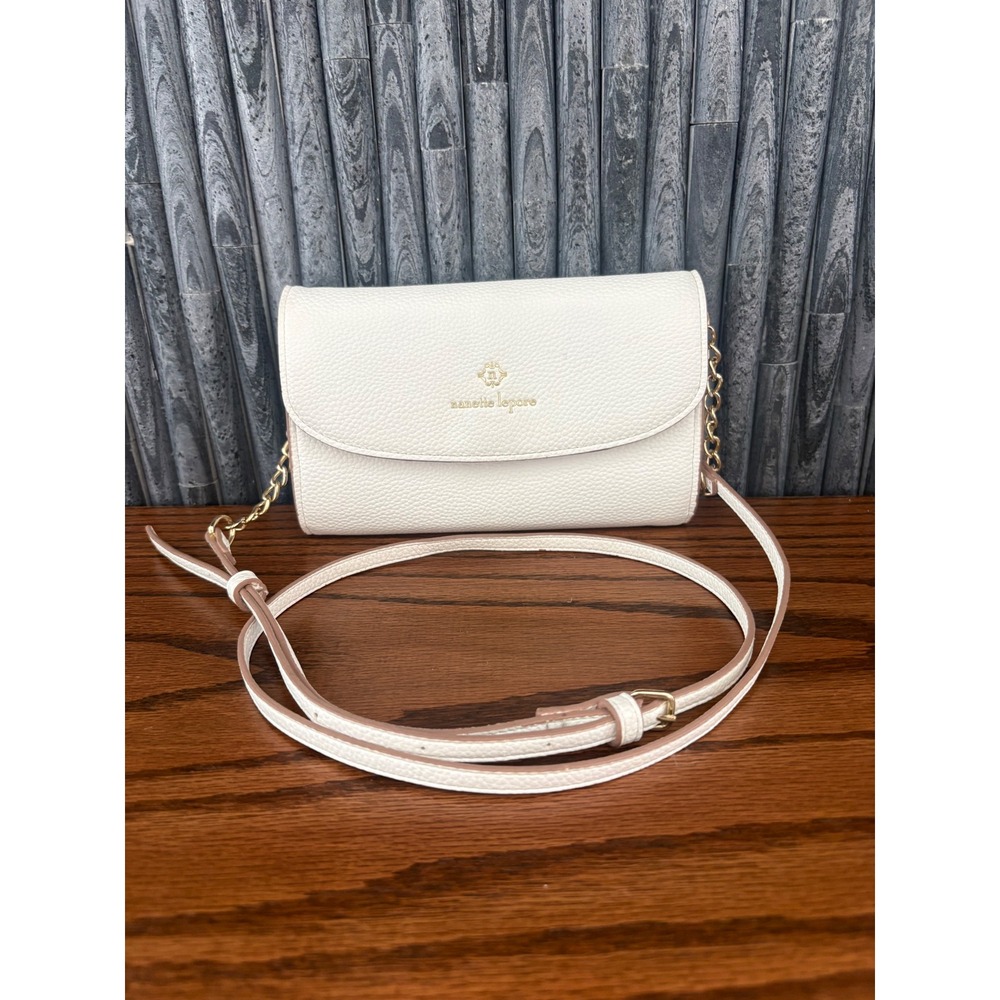 Nanette Lepore Cream Pebbled Vegan Leather Crossbody Bag Gold Chain Strap